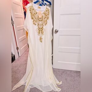 Elegant Cream Kaftan with Gold Accents